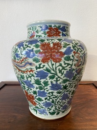 A Chinese wucai 'phoenix and peony scrolls' vase, Transitional period