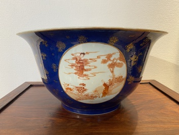 A large Chinese powder-blue and iron-red 'eight immortals' bowl, 19th C.