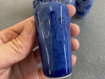 Five Chinese blue and white snuff bottles, 19th C.