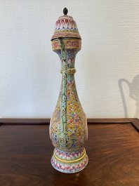 A large Chinese yellow-ground Canton enamel ewer and cover, Qianlong