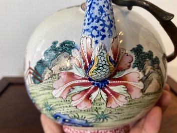 A Chinese Canton enamel teapot and cover, Qianlong