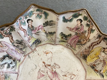 A rare Chinese Canton enamel 'eight immortals' star-shaped dish, Qianlong