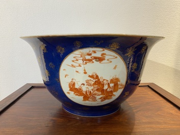 A large Chinese powder-blue and iron-red 'eight immortals' bowl, 19th C.