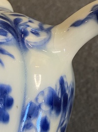 A Chinese blue and white teapot with a phoenix-shaped spout, Kangxi
