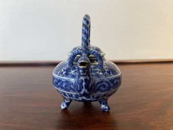 An unusual Chinese blue and white teapot and cover, Xuande mark, probably Qing