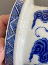A Chinese blue and white rouleau 'immortals' vase, Kangxi mark, 19th C.