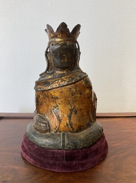 A Chinese gilt bronze crowned Buddha, Ming