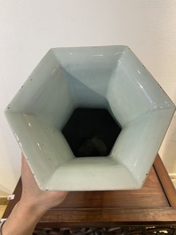 A Chinese blue and white hexagonal 'magpie and plum blossom' vase, 19th C.