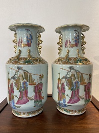 A pair of Chinese Canton famille rose 'immortals' vases, 19th C.