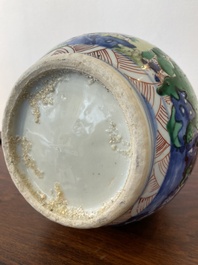 A Chinese wucai bottle vase with birds surrounded by fruits and foliage, Transitional period