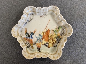 A Chinese famille rose 'five Luohan' teapot stand, Qianlong