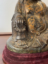 A Chinese gilt bronze crowned Buddha, Ming