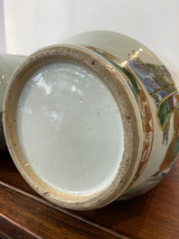 A pair of Chinese Canton famille rose 'immortals' vases, 19th C.