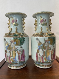 A pair of Chinese Canton famille rose 'immortals' vases, 19th C.