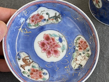 Sept tasses et sept soucoupes en porcelaine de Chine famille rose, Yongzheng/Qianlong