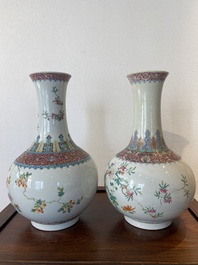 Two Chinese famille rose bottle vases, Hongxian mark, Republic