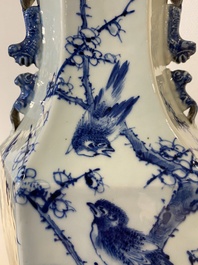 A Chinese blue and white hexagonal 'magpie and plum blossom' vase, 19th C.