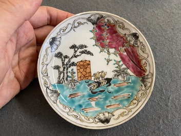Sept tasses et sept soucoupes en porcelaine de Chine famille rose, Yongzheng/Qianlong