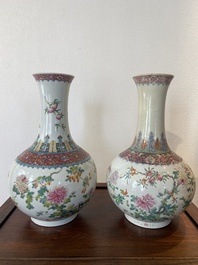 Two Chinese famille rose bottle vases, Hongxian mark, Republic