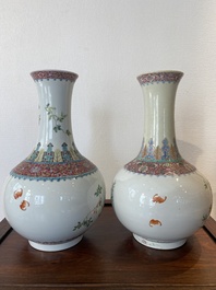 Two Chinese famille rose bottle vases, Hongxian mark, Republic
