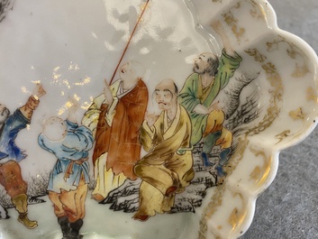 A Chinese famille rose 'five Luohan' teapot stand, Qianlong