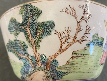 A pair of Chinese Canton enamel marriage bowls on stems, Yongzheng