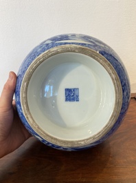 A Chinese blue and white 'hu' vase with elephant head handles, Qianlong mark, Republic