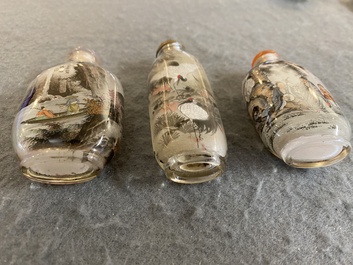 Three Chinese inside-painted glass snuff bottles, 20th C.