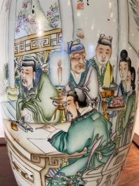 A Chinese famille rose 'scholars' vase with two-sided design, signed Cai Yun Xuan 彩雲軒, dated 1919