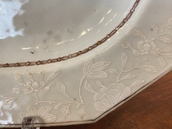 A Chinese famille rose armorial 'Hotham impaling Morley' dish, Qianlong