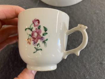 A Chinese famille rose 'European subject' cup and saucer, Qianlong