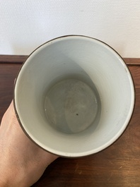 A Chinese blue and white brush pot, Kangxi mark, 19th C.
