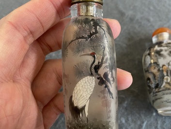 Three Chinese inside-painted glass snuff bottles, 20th C.