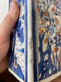 Two Chinese Imari-style square bottles with metal mounts, Kangxi