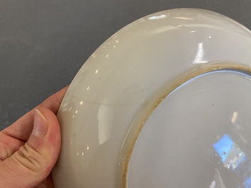 A Chinese famille rose semi-eggshell mandarin subject plate, Qianlong