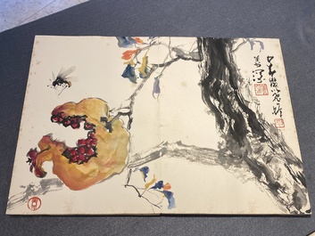 Chinese school: An album of twelve paintings with signatures of celebrities, a.o. Zhao Shaoang 趙少昂, ink and colour on paper, dated 1944