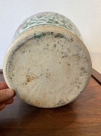 A Chinese 'peony scroll' famille verte vase and cover, Kangxi