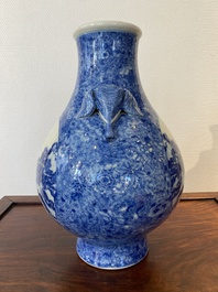 A Chinese blue and white 'hu' vase with elephant head handles, Qianlong mark, Republic