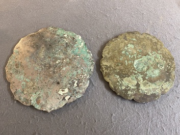 Two Chinese bronze mirrors, Tang or later