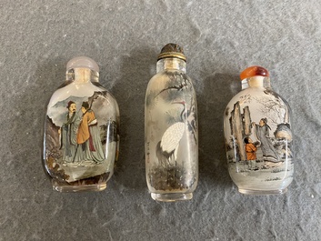 Three Chinese inside-painted glass snuff bottles, 20th C.
