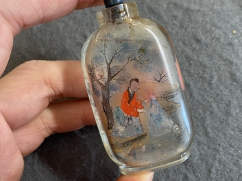 Five Chinese inside-painted glass snuff bottles and one in Canton or Beijing enamel, 19/20th C.