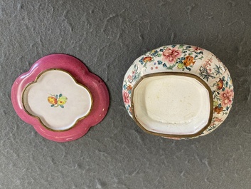 A Chinese Canton spice box and a four-lobed dish, Yongzheng/Qianlong