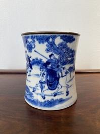 A Chinese blue and white brush pot, Kangxi mark, 19th C.