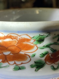 A Chinese 'peony scroll' famille verte vase and cover, Kangxi