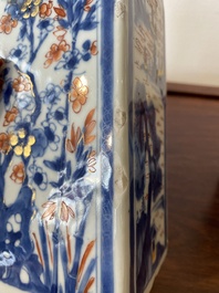 Two Chinese Imari-style square bottles with metal mounts, Kangxi