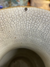 Vase de forme 'hu' en porcelaine de Chine &agrave; &eacute;mail brun-flamb&eacute;, marque de Kangxi, 19&egrave;me