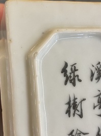 Twee Chinese penselenbekers in qianjiang cai en famille rose porselein, 19/20e eeuw
