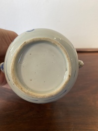 A Chinese blue and white teapot and cover with silver mounts, Kangxi