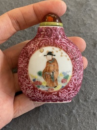 A Chinese famille rose sgraffito-ground snuff bottle, Qianlong mark, 19th C.