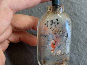 Five Chinese inside-painted glass snuff bottles and one in Canton or Beijing enamel, 19/20th C.